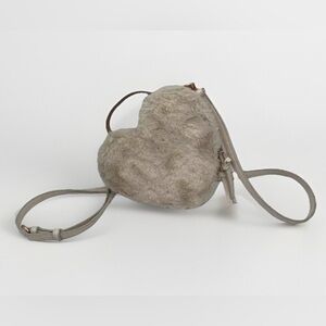 Heart Shaped Crossbody Fur vegan leather Bag Purse Cream Lauren Conrad furry